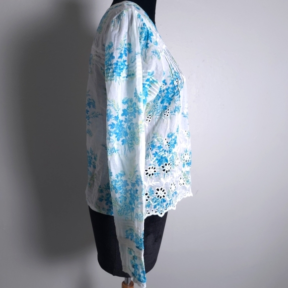 LoveShackFancy Mauro Blouse Button Down Floral Print Magic Turquoise S - Picture 3 of 13